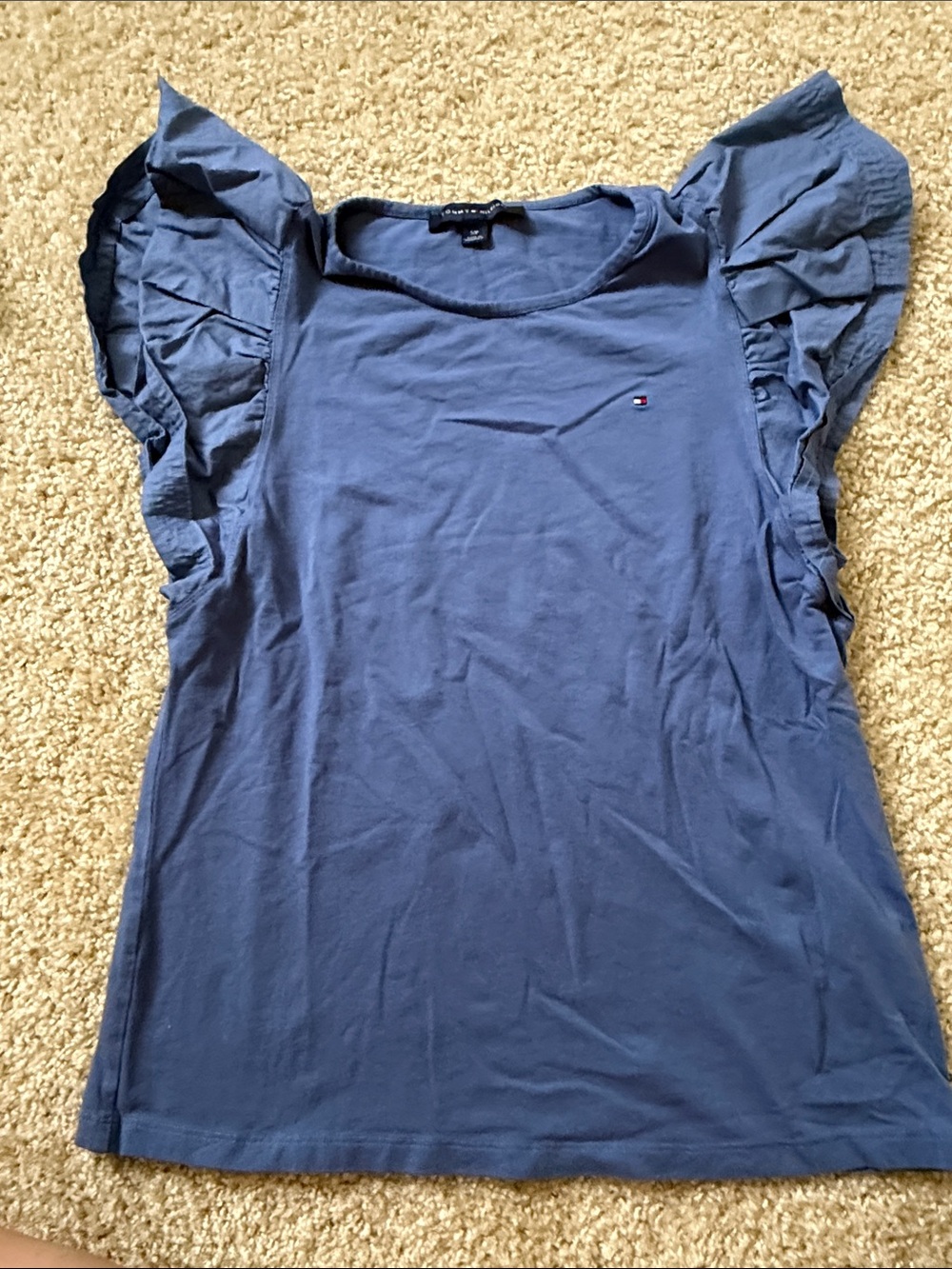 Tommy Hilfiger Navy Blue Ruffle Sleeve Women's Top